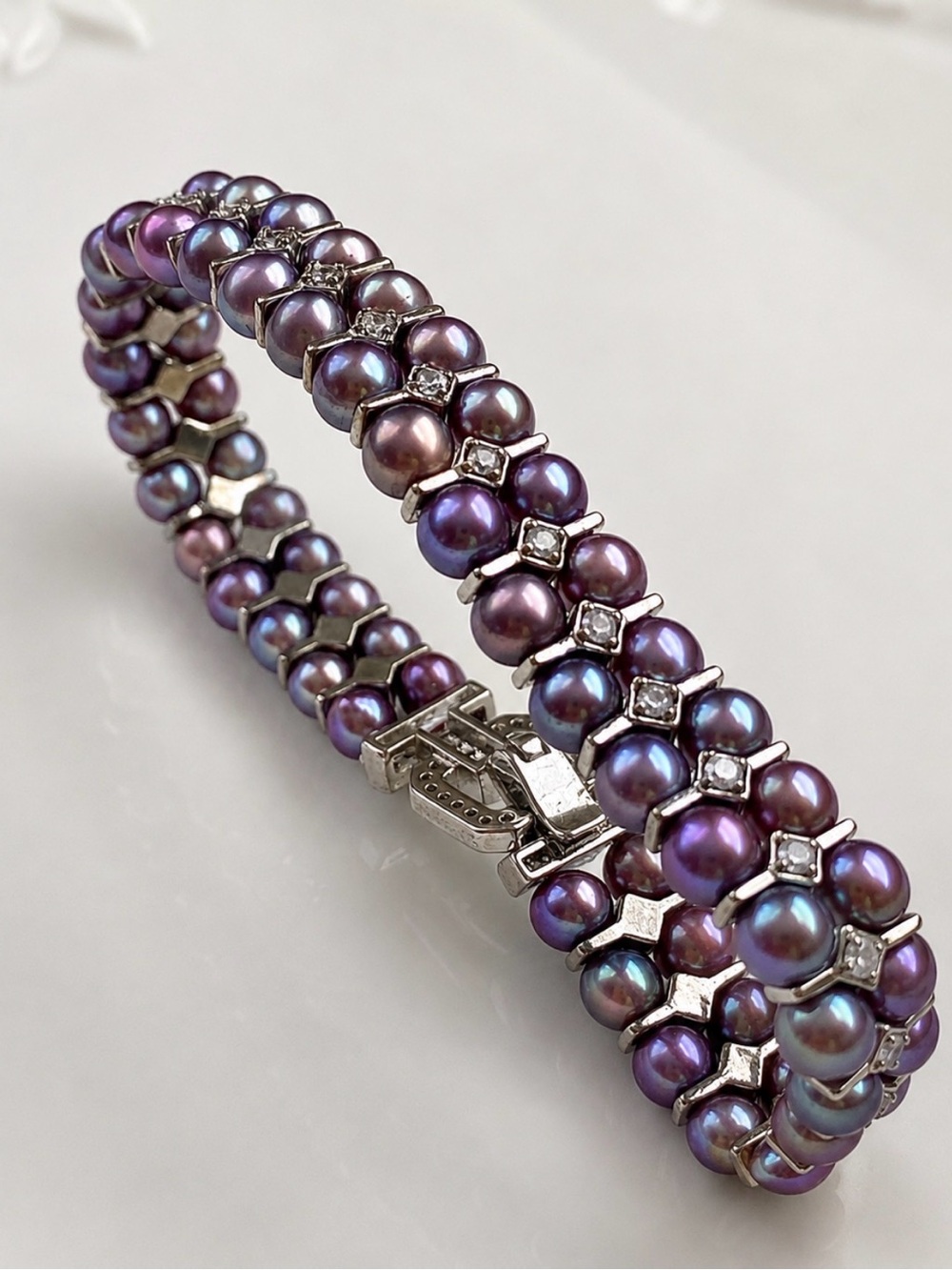 B192-Premium Rare Round Blueberry Double Layered Handmade Bracelet